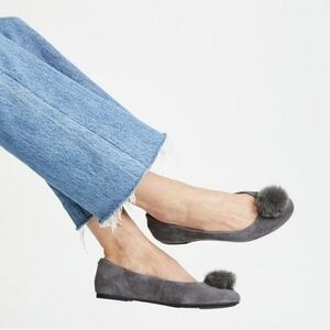 Michael Michael Kors Remi Rabbit Fur Pompom Suede Ballet Style Flat size…